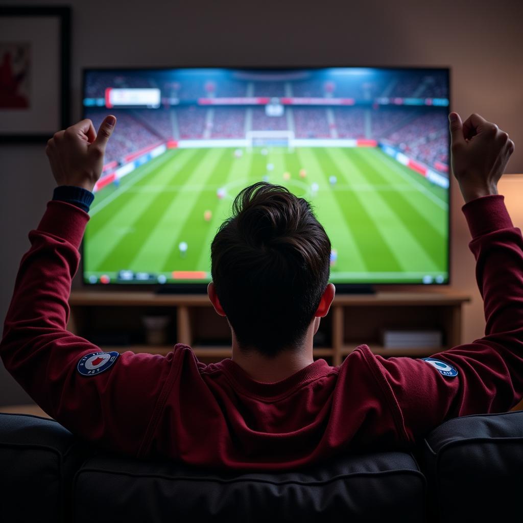 Sports fan cheering with elite TV subscription