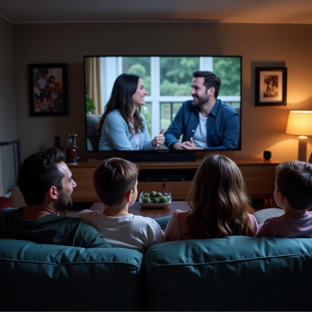 Family enjoying elite TV subscription streaming