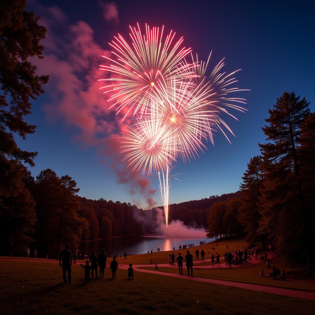 Fireworks display over Sycamore Shoals State Historic Park in Elizabethton