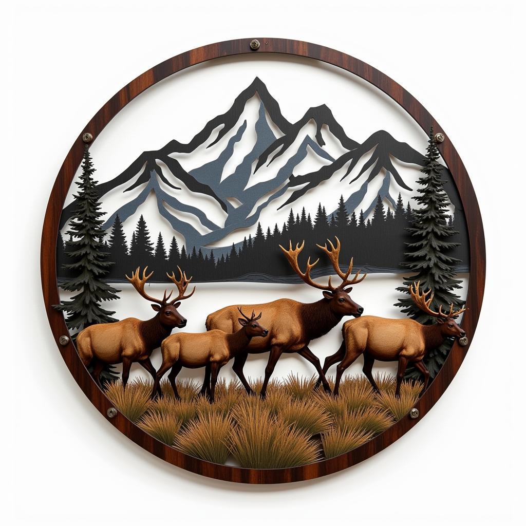 Elk in Rocky Mountain Meadow Metal Wall Art