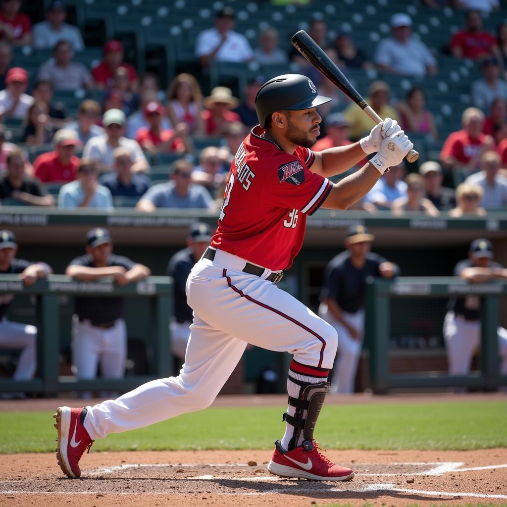 Elly De La Cruz swinging his game used bat during a game, showcasing his powerful swing