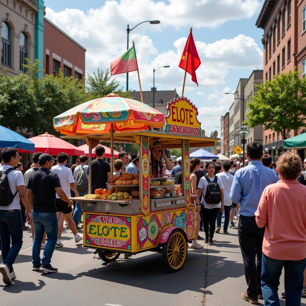 Busy Elote Cart on Street Corner