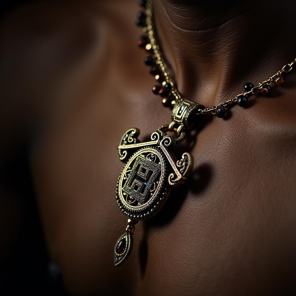 Close-up view of Emmanuel Rivera's necklace