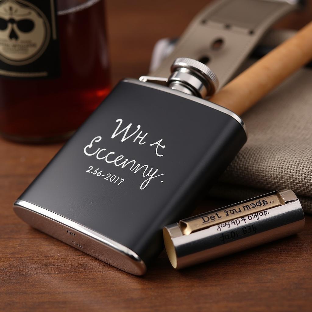 Engraved flask and cigarette holder