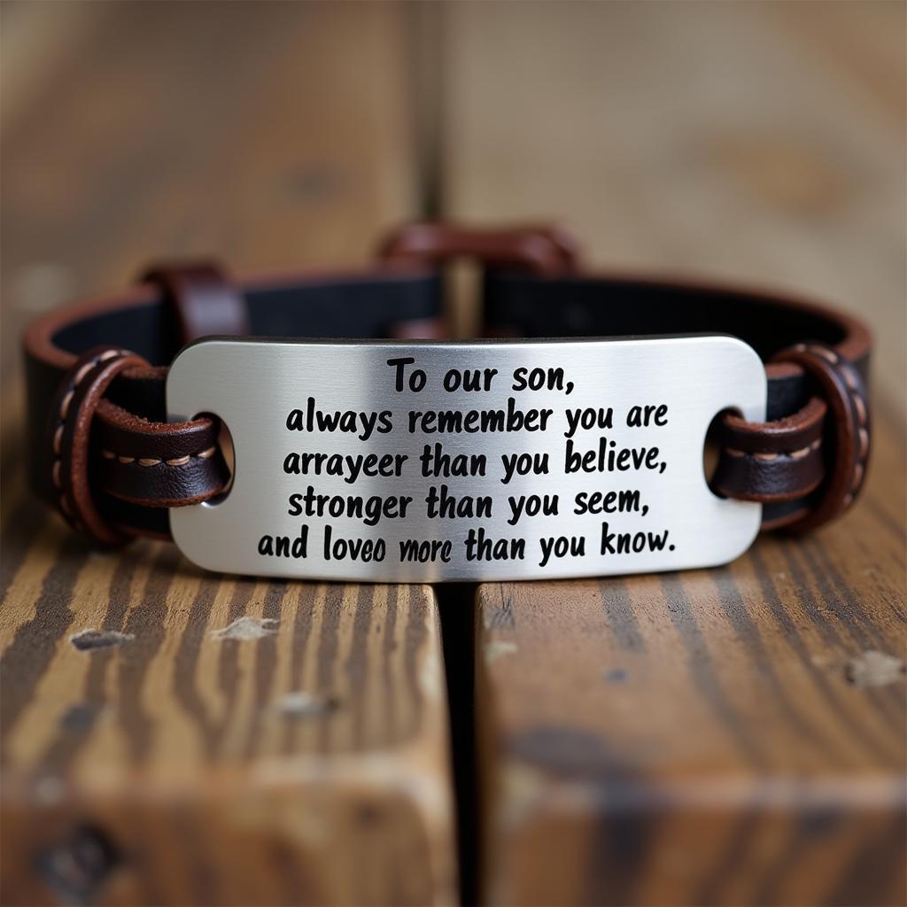 "To our son" bracelet with a heartfelt message.