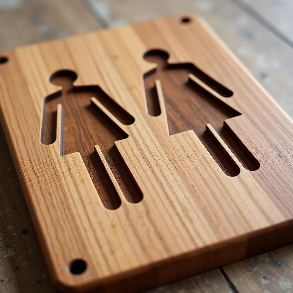 Engraved Wooden Restroom Sign with Male and Female Symbols