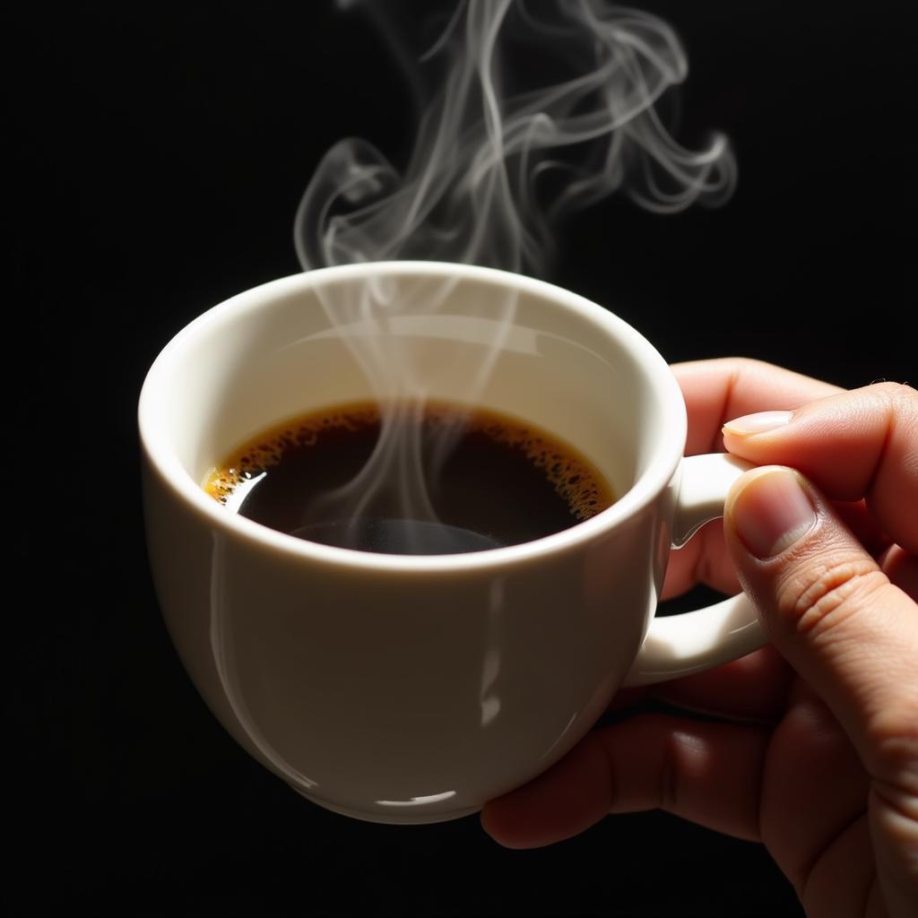 A person holding a submarine coffee cup, savoring the aroma.