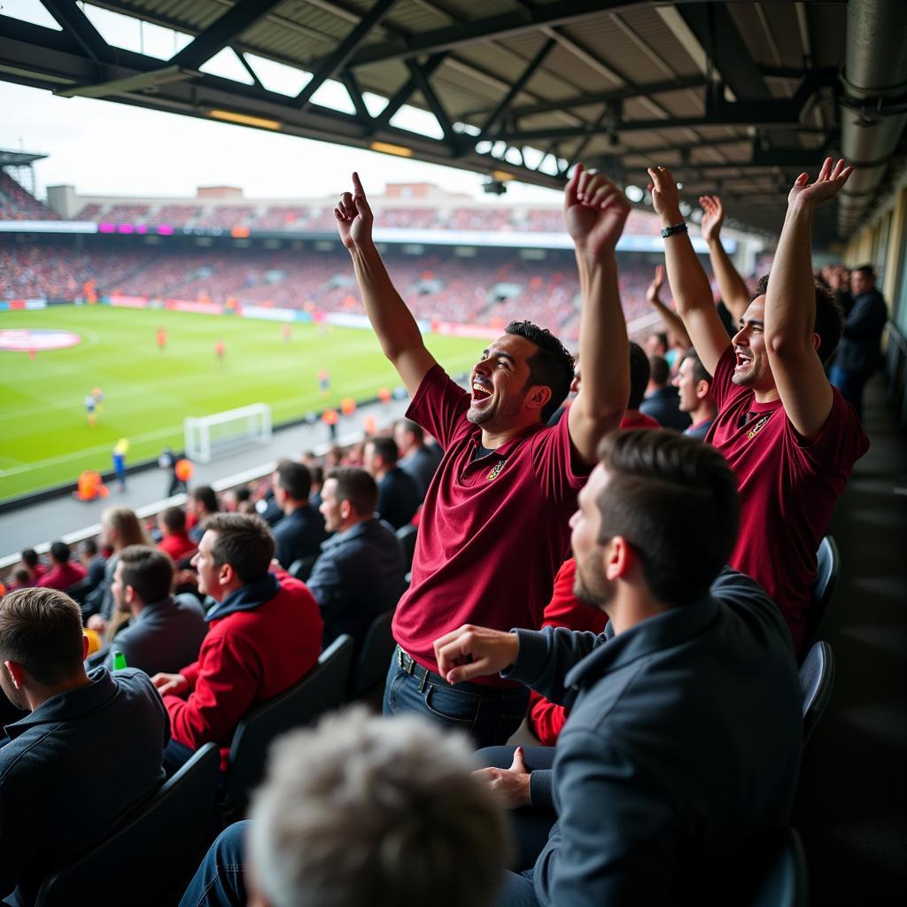 Fans Celebrating a Goal from their Corner Pontoon Seats