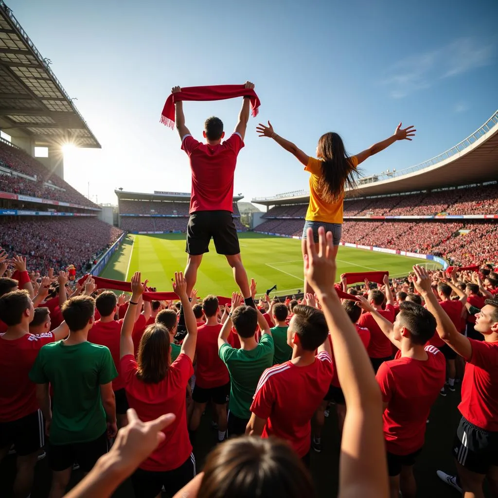 Excited Fans Cheering in a Packed Stadium