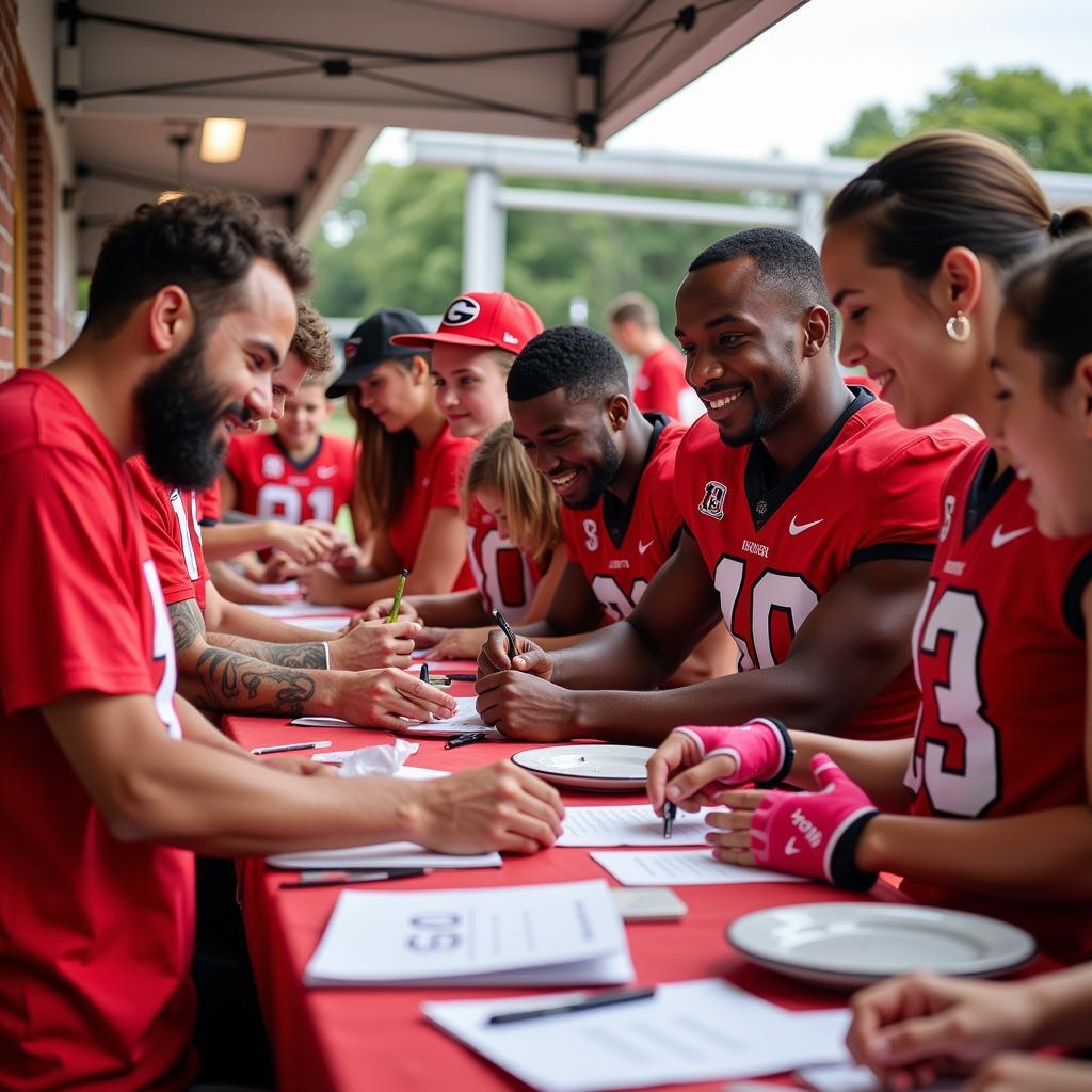 Excited fans line up to meet Georgia Bulldogs players at a charity event, eager to secure autographs and support a good cause. 