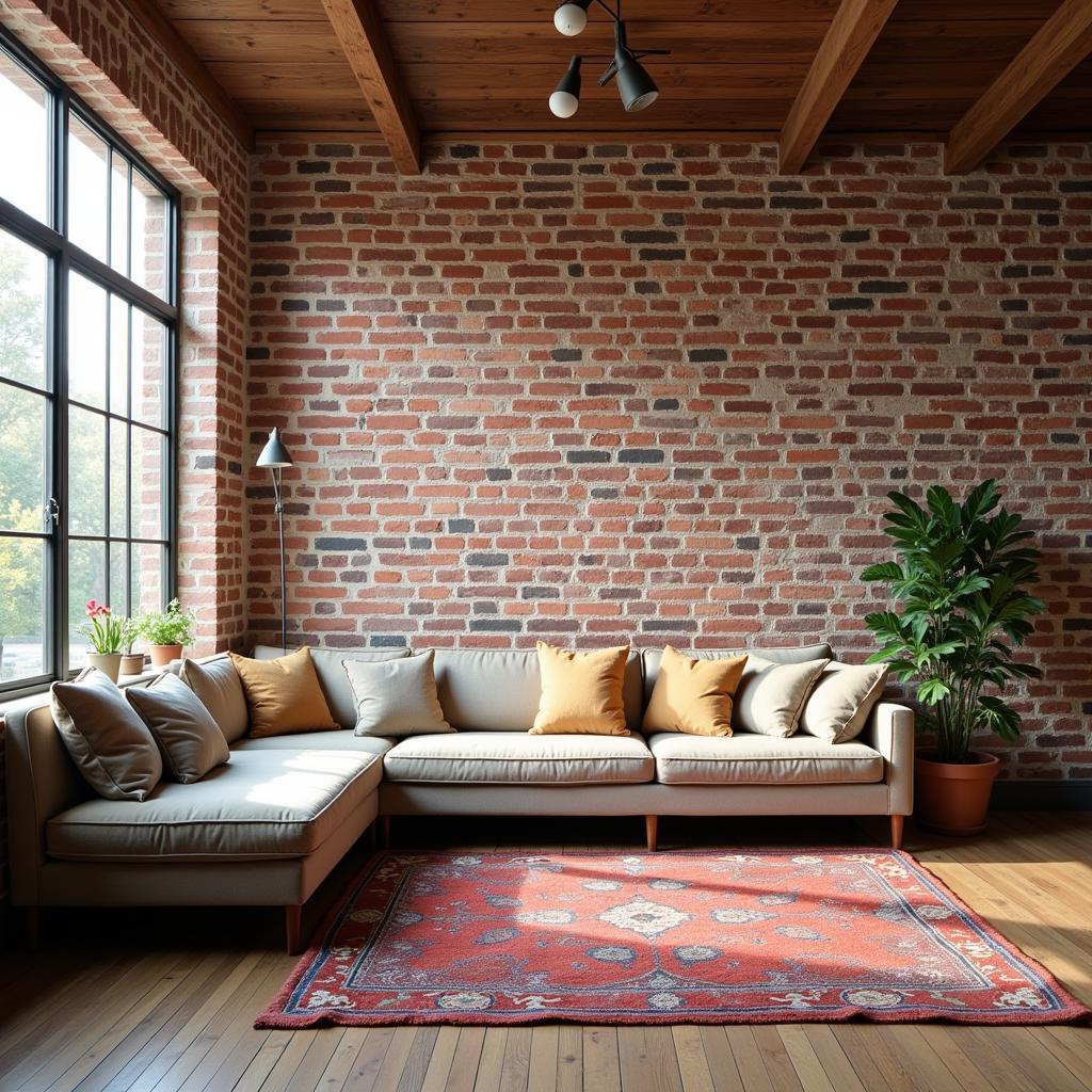 Exposed Brick Wall in a Modern Apartment Living Room