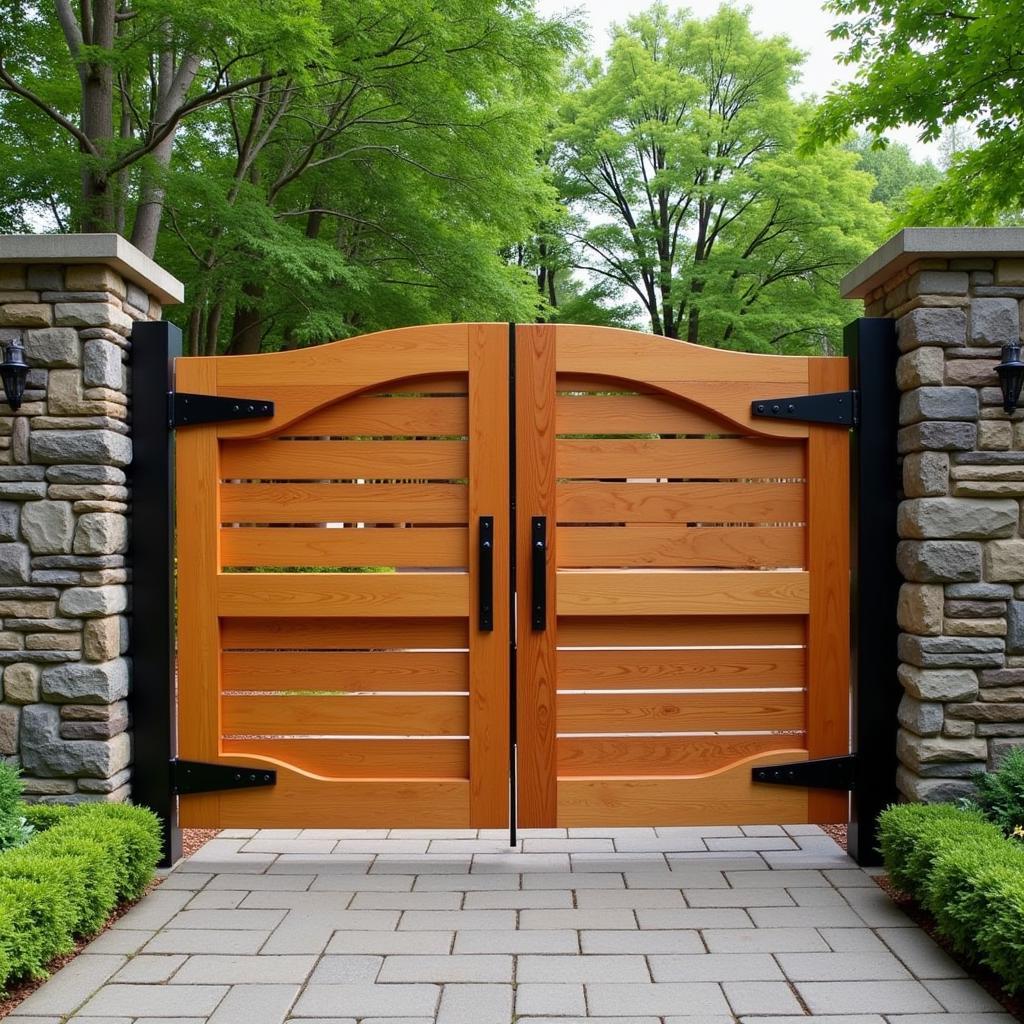 Modern Home with Extra Wide Wooden Gate