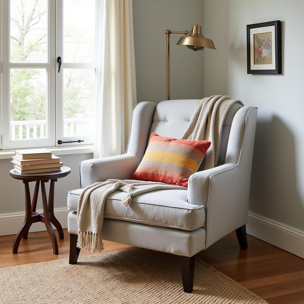 Cozy Fabric Hide Chair in a Reading Nook