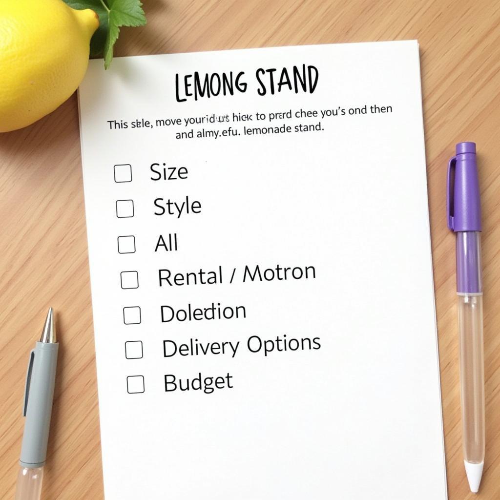 Checklist for Lemonade Stand Rental