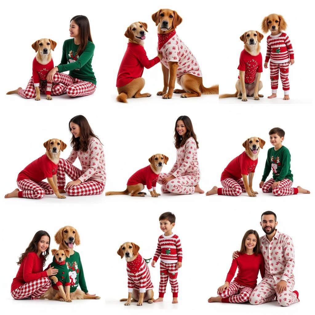 Family and Dog in Matching Christmas Pajama Sets