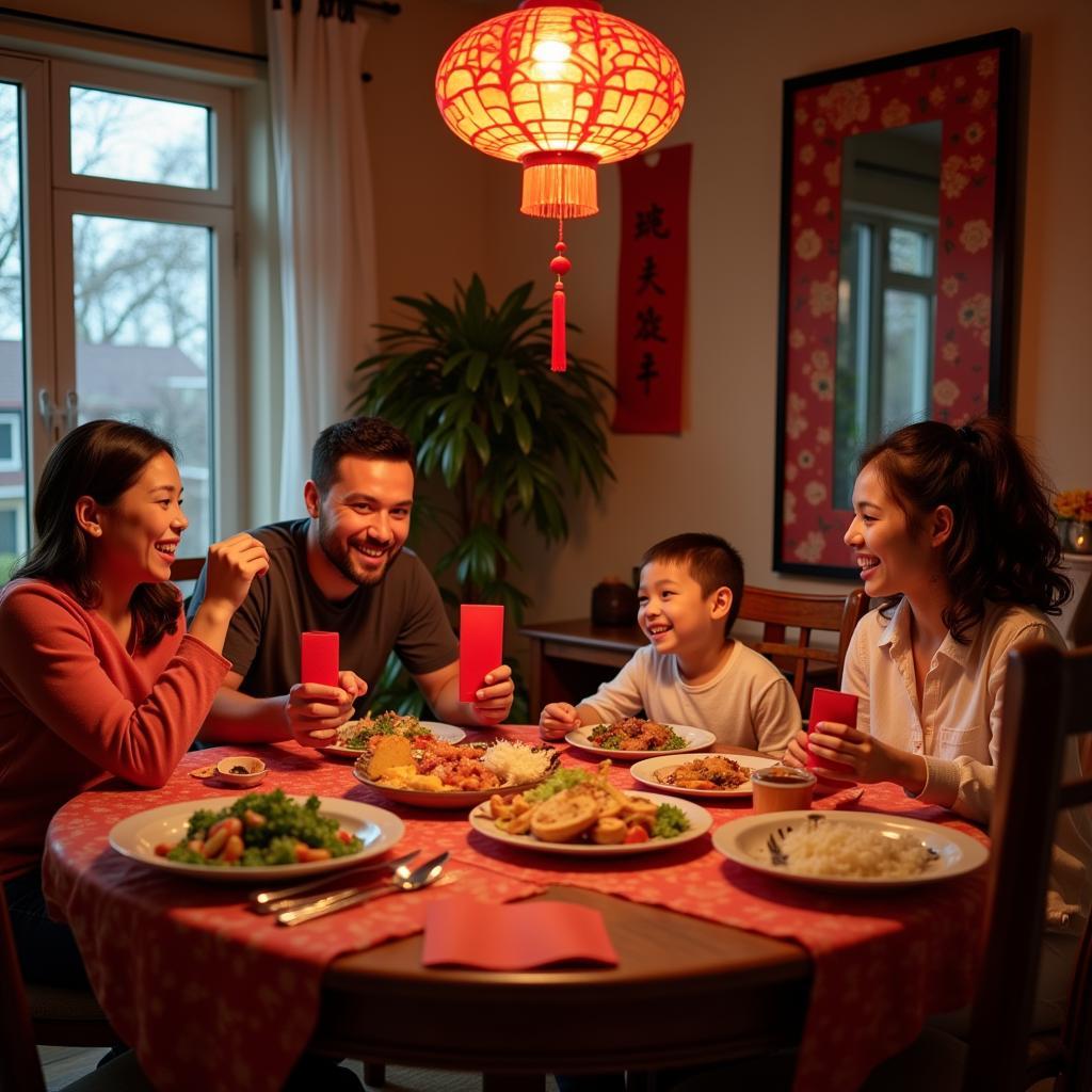 Family Celebrating Chinese New Year at Home in Cleveland