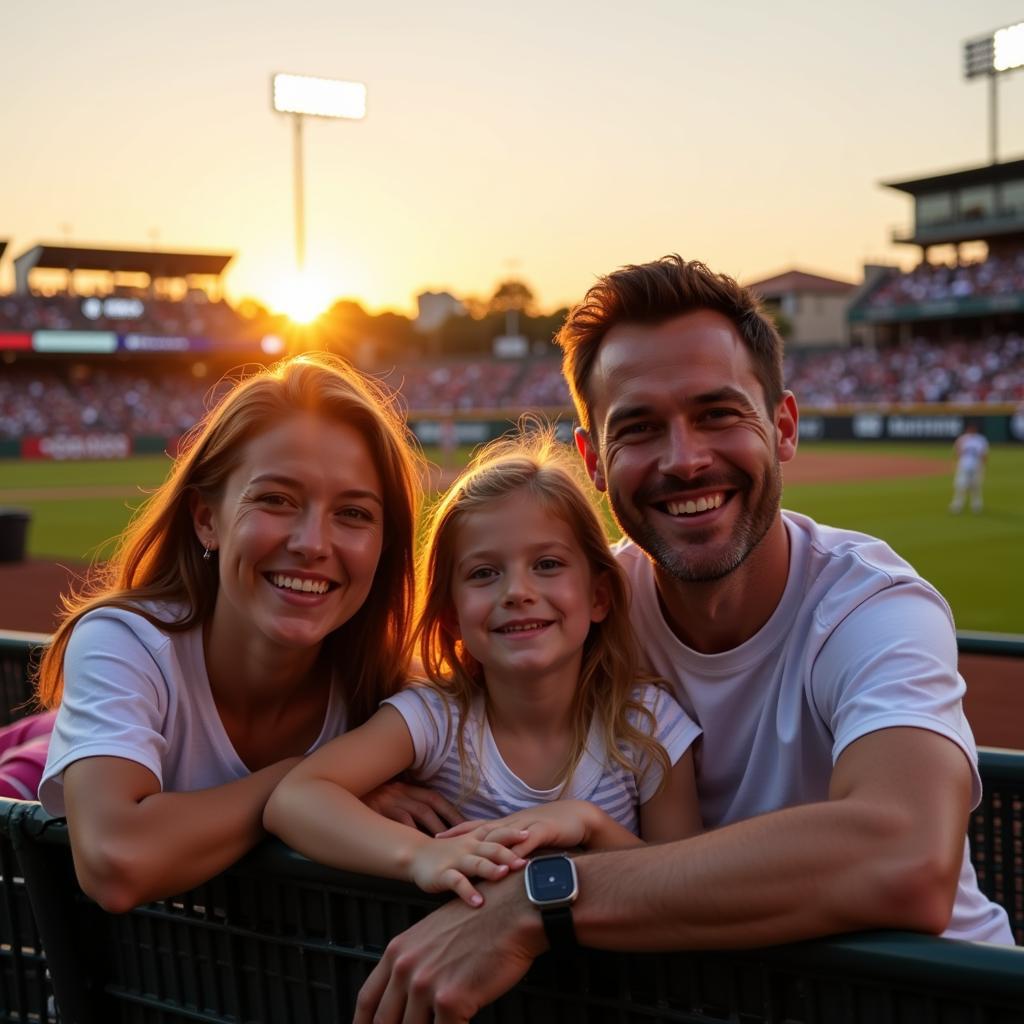 Family Enjoying Baseball Game at Sunset