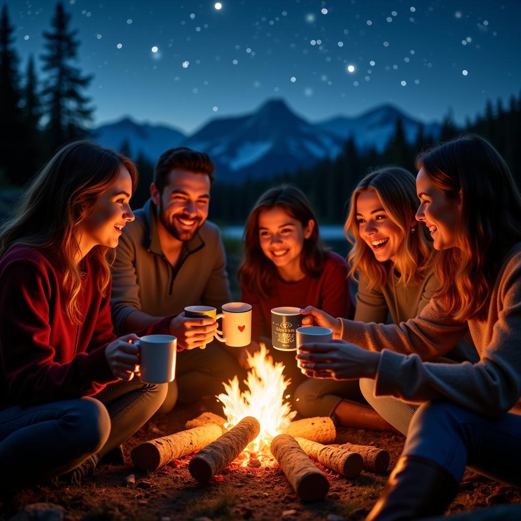 Family Enjoying Hot Drinks in Alaska Mugs