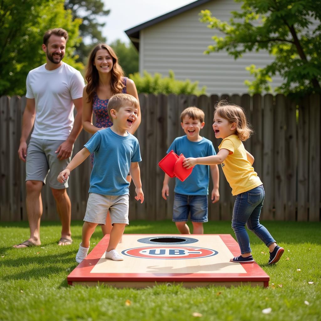 Family Playing Cubs Cornhole