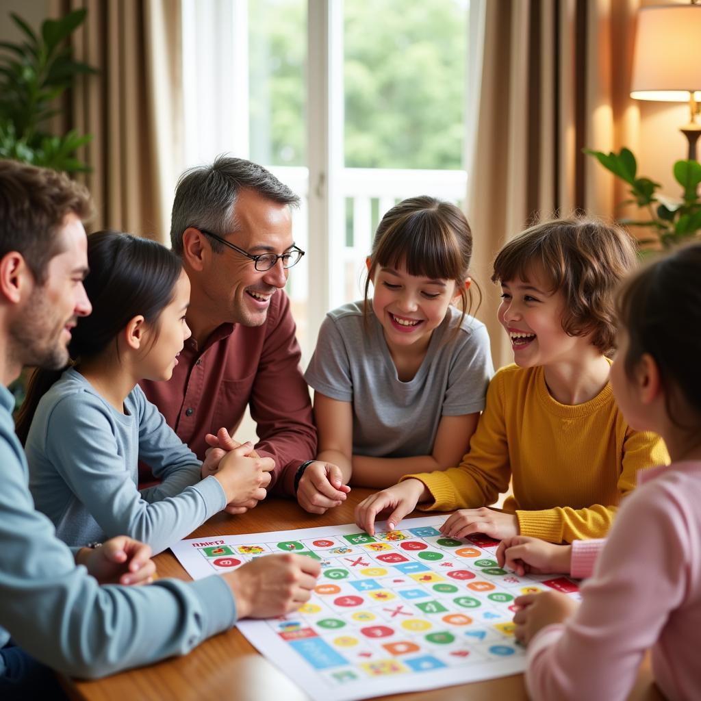 Family Enjoying Printable Games at Reunion