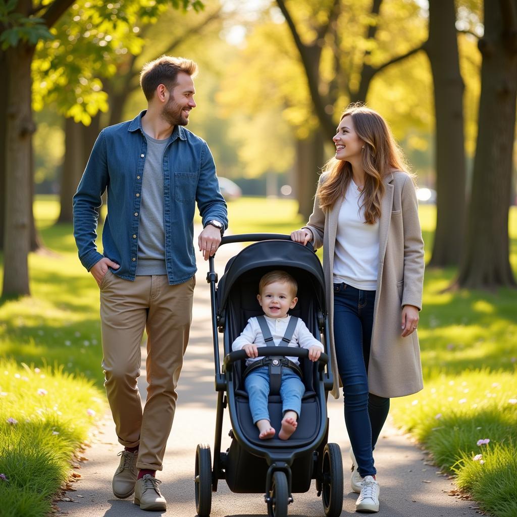 Family Enjoying Park Outing with Stroller