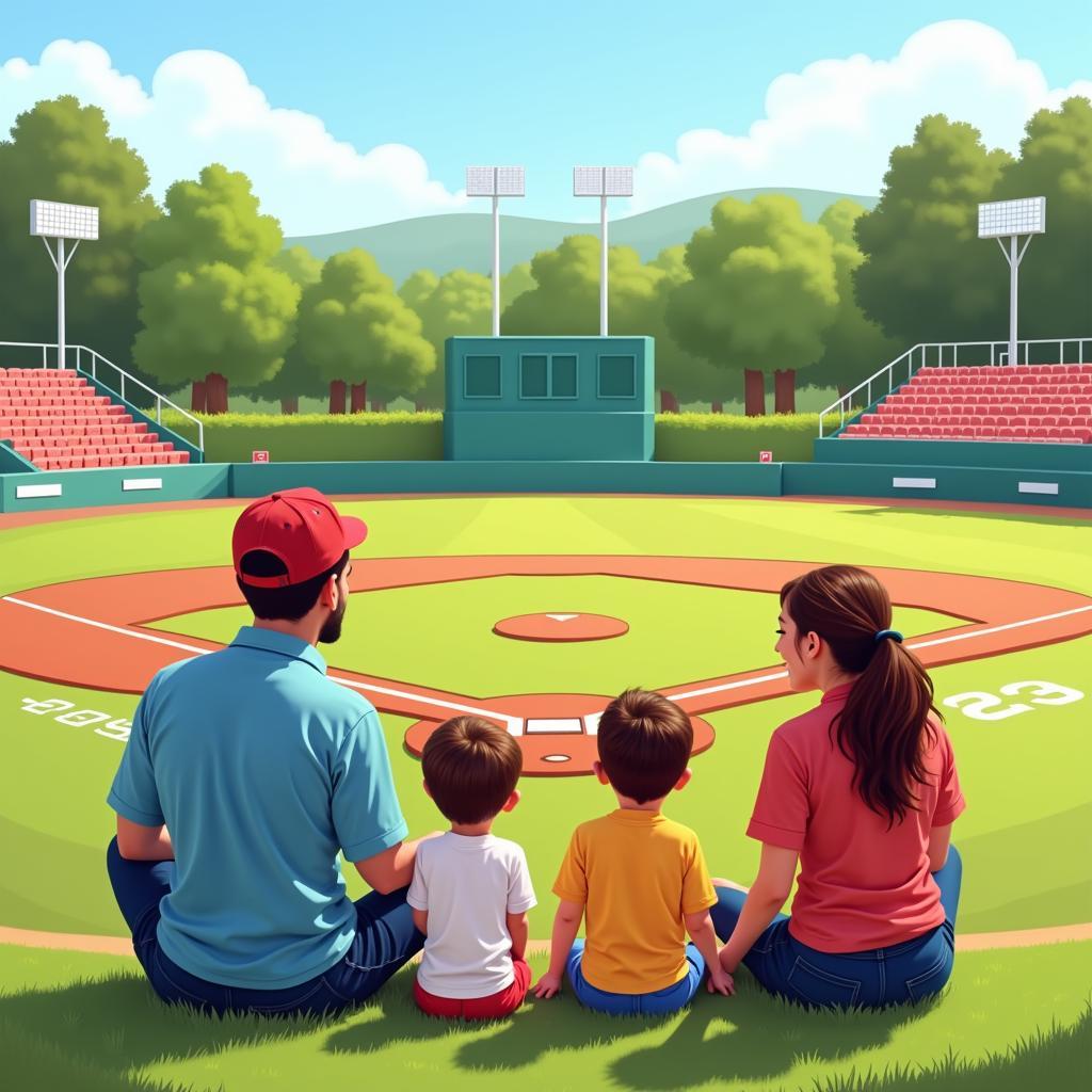 Family Watching a Baseball Game