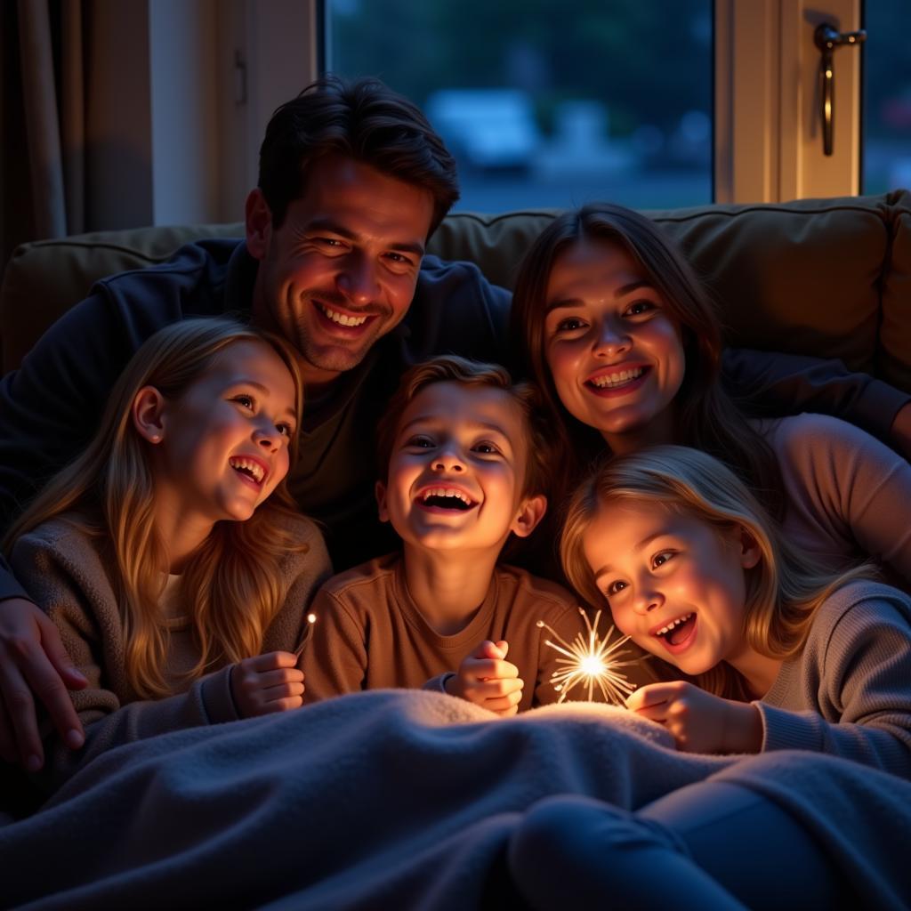 Family Enjoying Movie Night