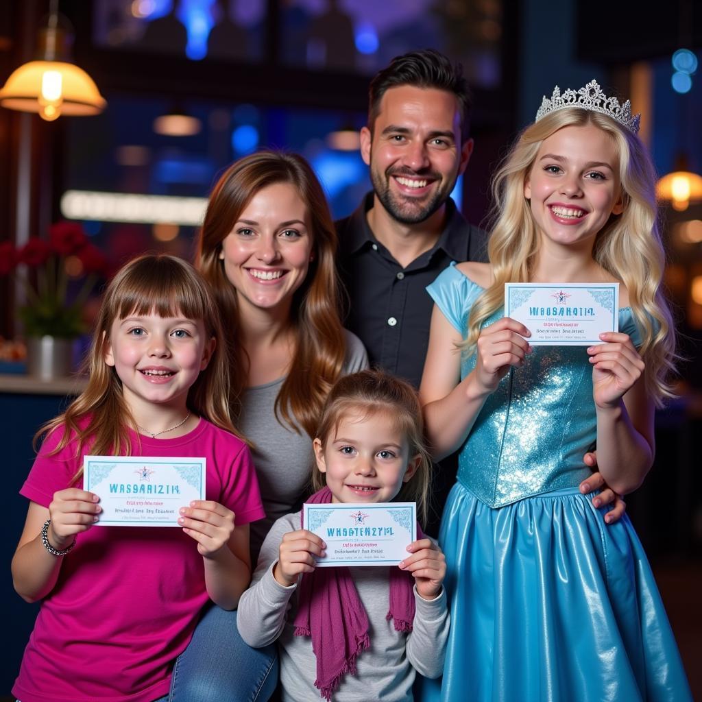 Family excitedly holding their Frozen Indianapolis tickets