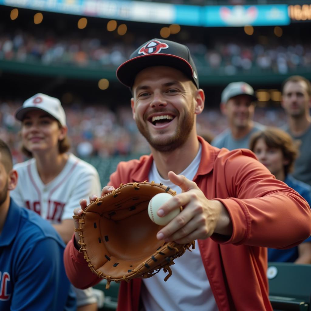 Fan Catching a Foul Ball With a Glove