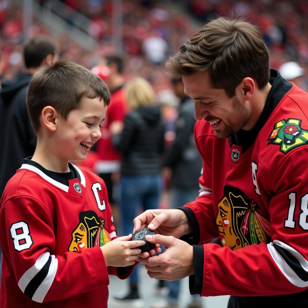 Fan Getting a Chicago Blackhawks Puck Autographed