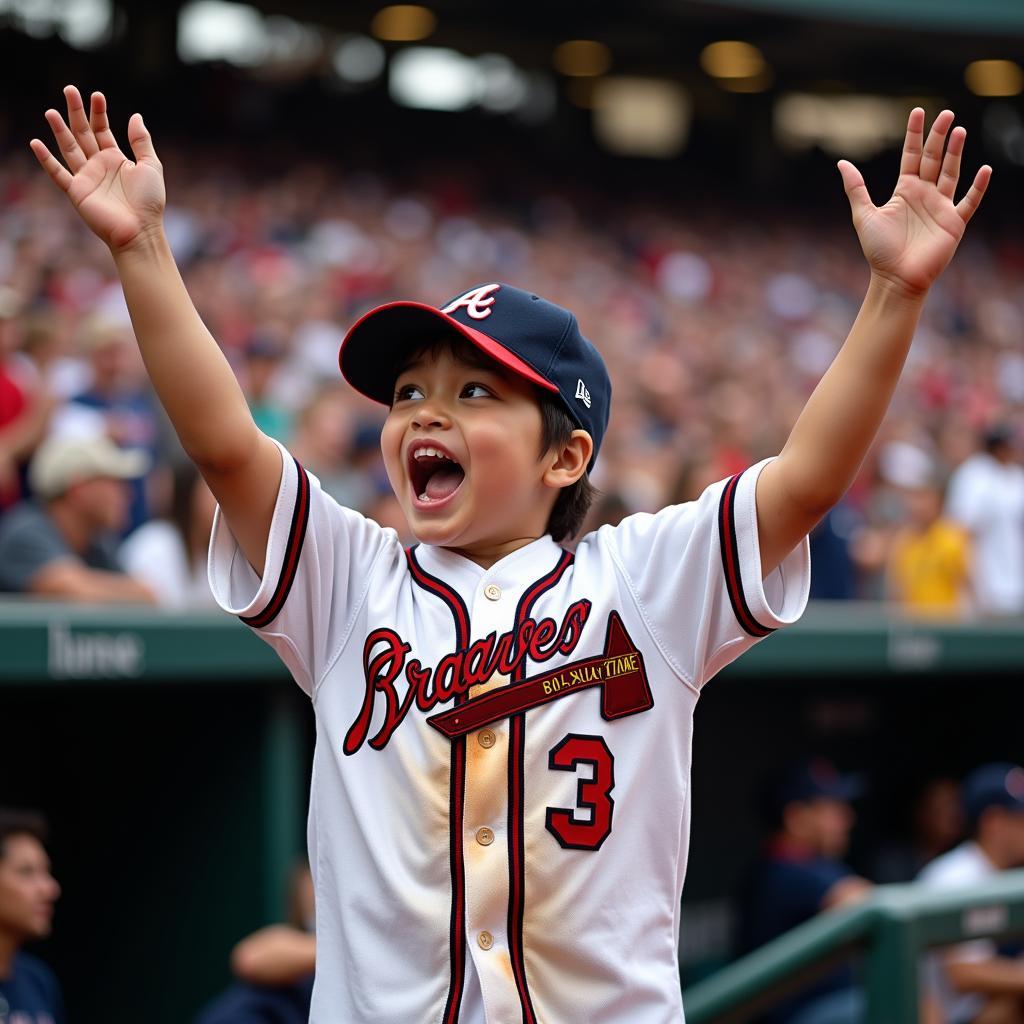 Fan Wearing a 98 Braves Jersey at a Baseball Game