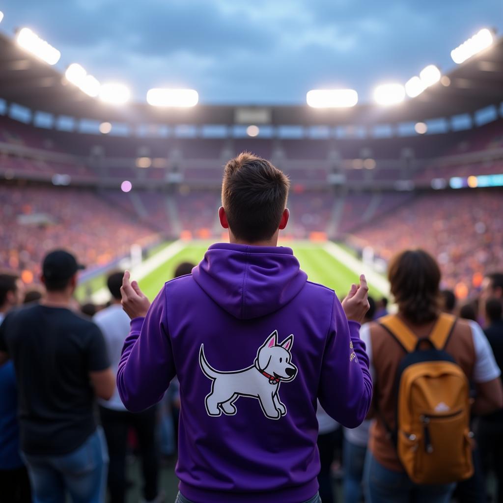 Football Fan Sporting Purple Dog Hoodie at Match