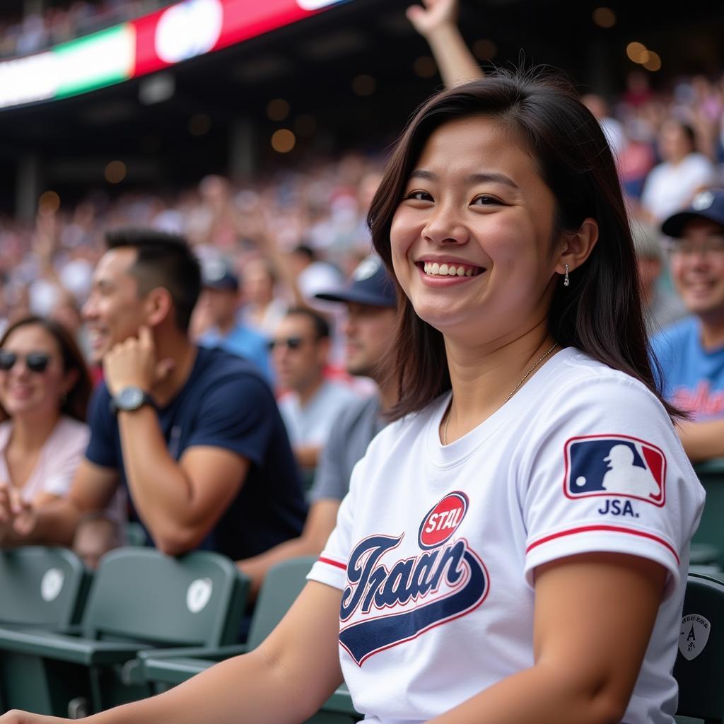 Fan showing off their Steven Kwan t-shirt