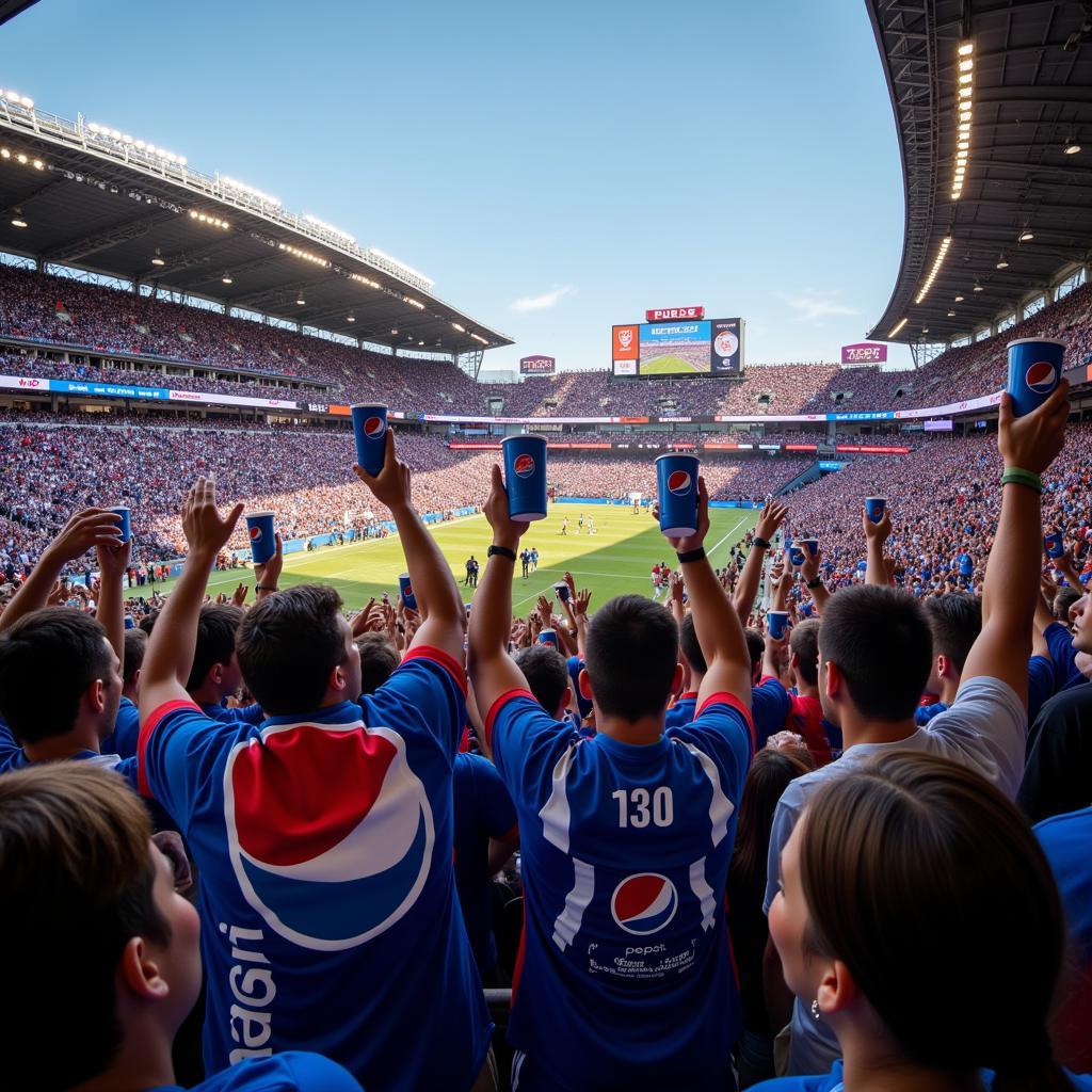 Fans Celebrating with Pepsi Drinks