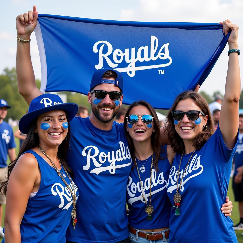 Fans holding up a Kansas City Royals flag