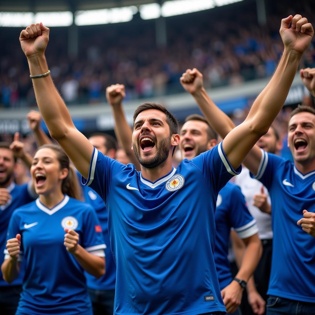 Football Fans in Blue Shirts