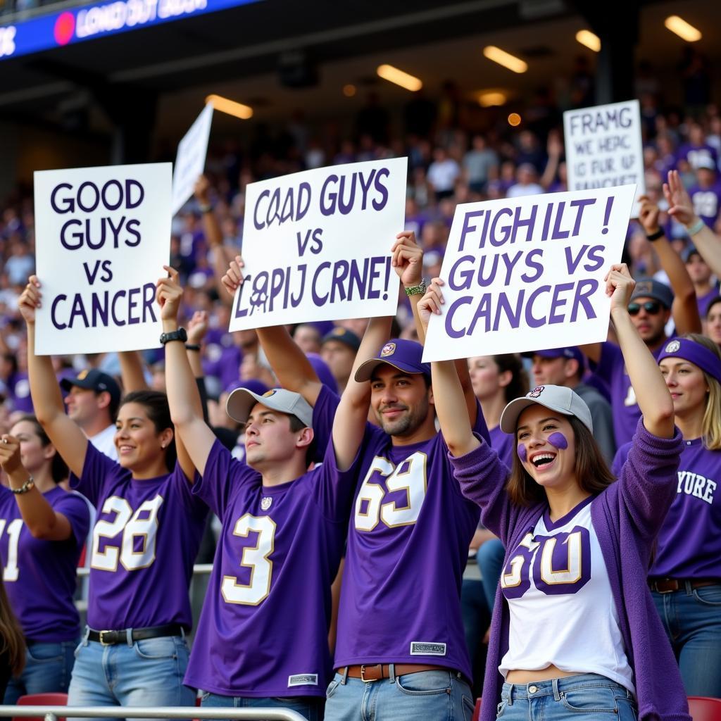 Fans supporting the Good Guys vs Cancer campaign