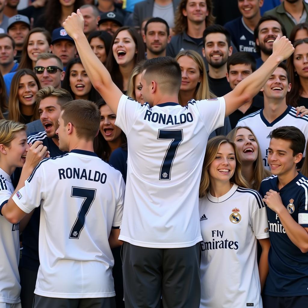 Fans sporting Cristiano Ronaldo's 2013 Real Madrid jerseys