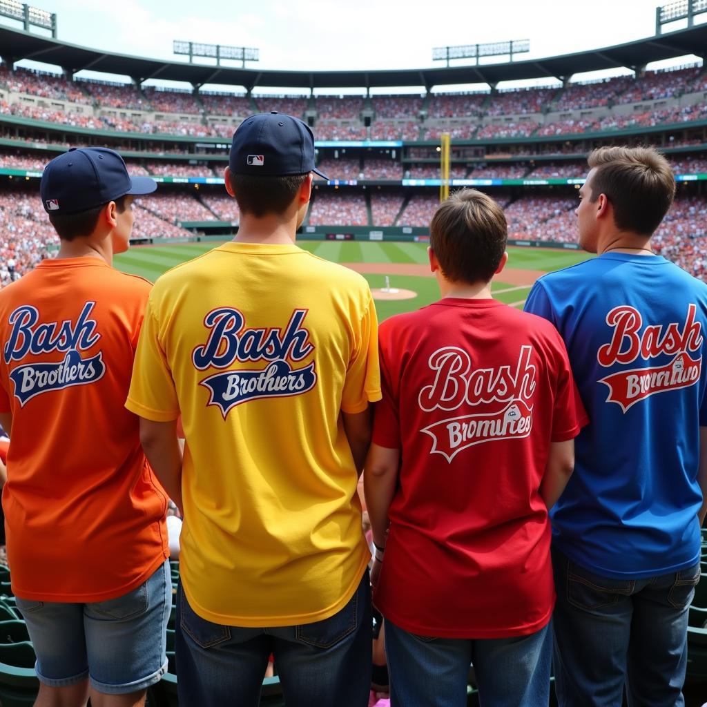 Fans sporting Bash Brothers shirts at a baseball game