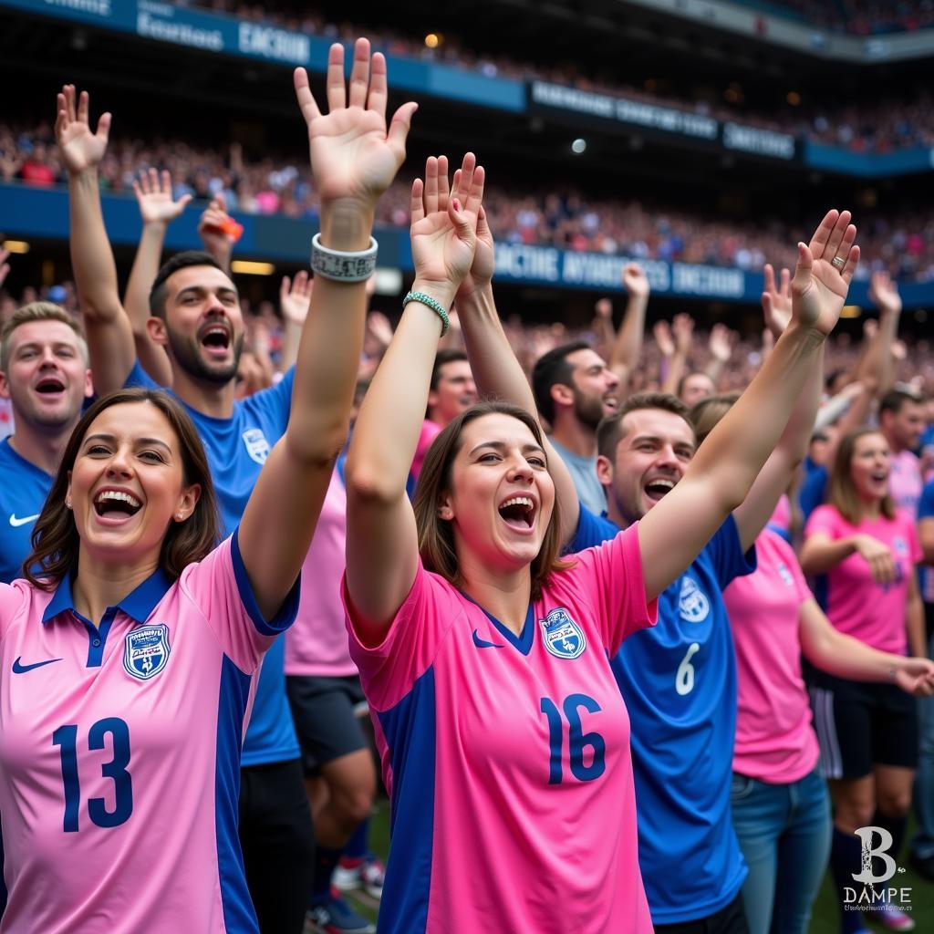 Fans Sporting Pink and Blue Jerseys