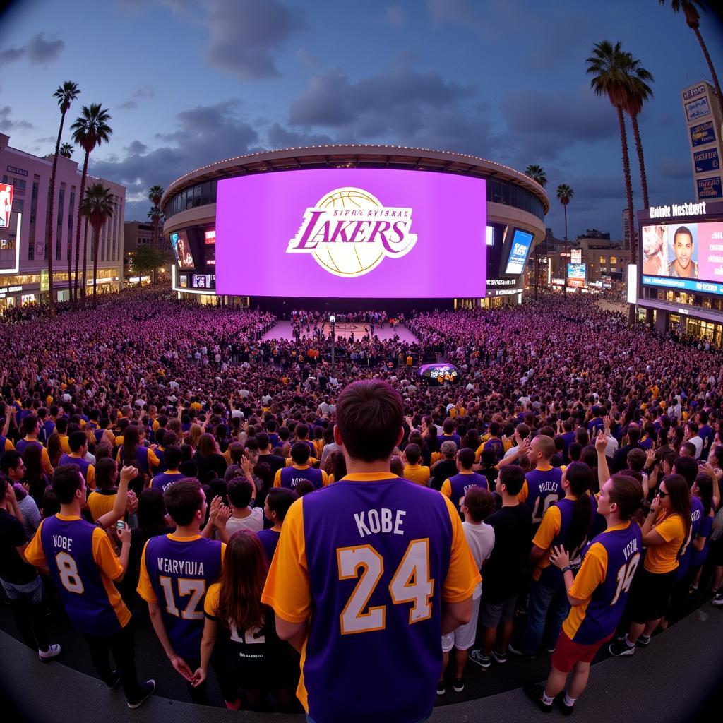 Fans gather at Staples Center wearing Kobe memorial shirts