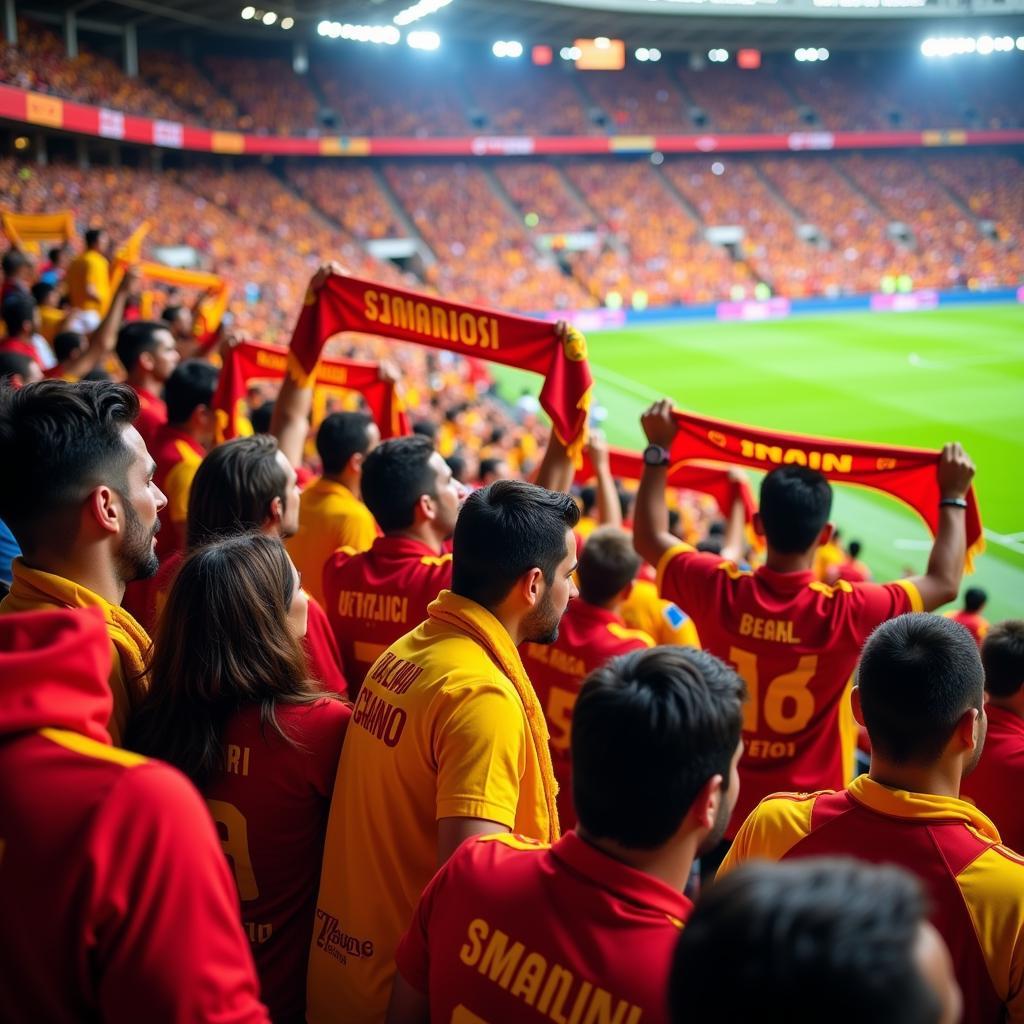 Fans Wearing Spain Soccer Scarves at a Match