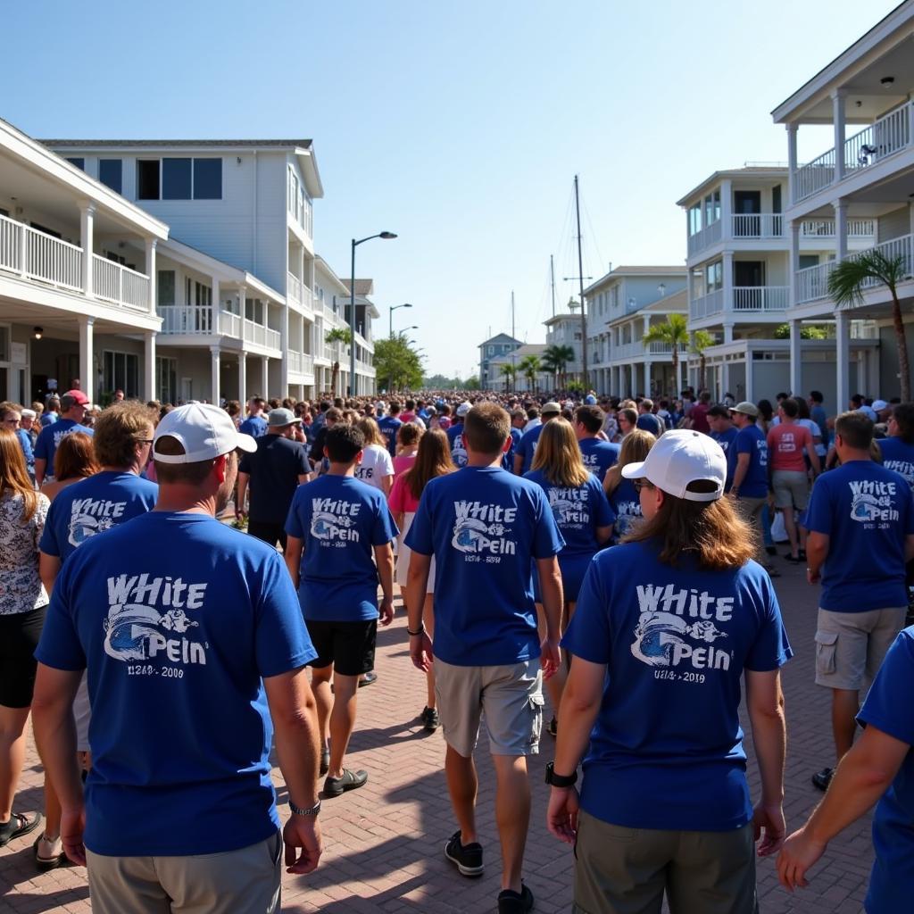 Fans sporting White Marlin Open t-shirts while attending the tournament