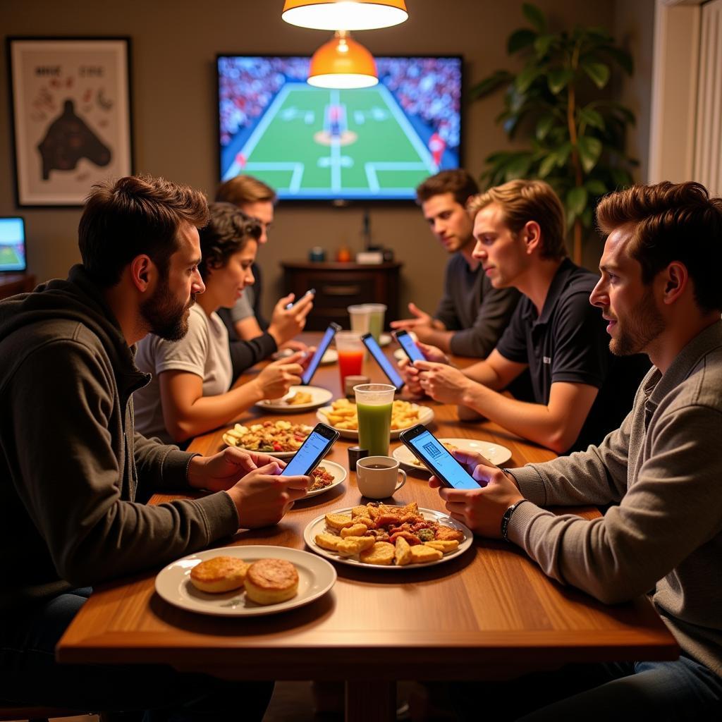 Friends gathering for a fantasy football draft party