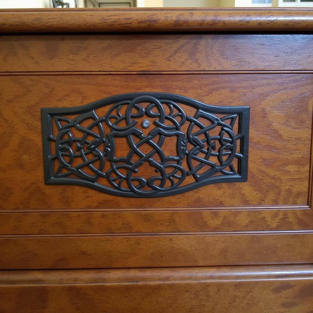 Intricate Celtic Knot Design on Furniture Using a Fantasy Stencil