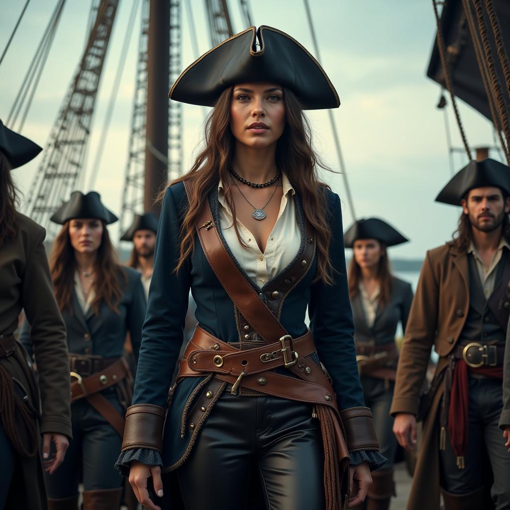 A female pirate captain commanding her crew