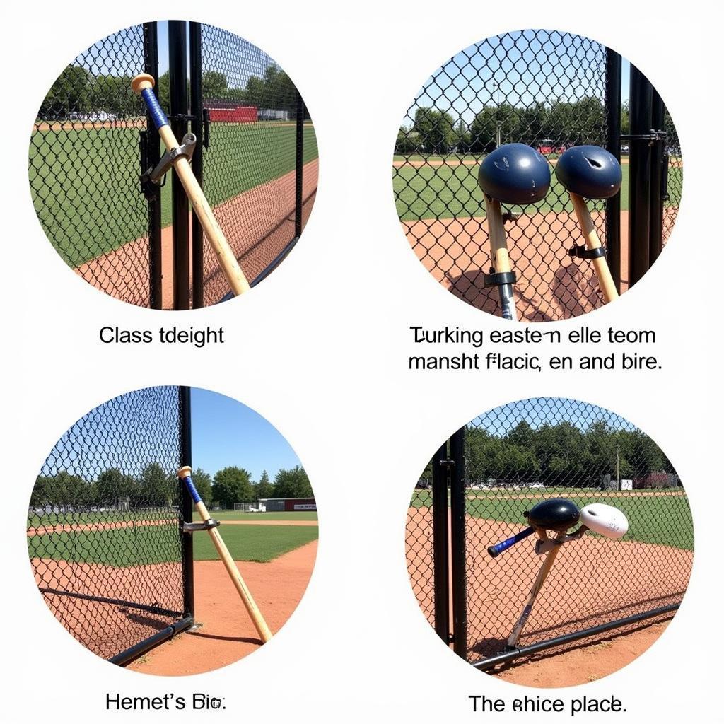 Fence-Mounted Softball Bat and Helmet Holders for Games and Practices