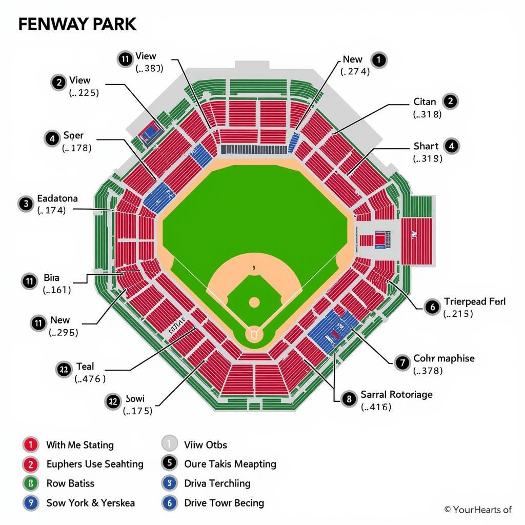 Fenway Park seating chart with detailed view from each section