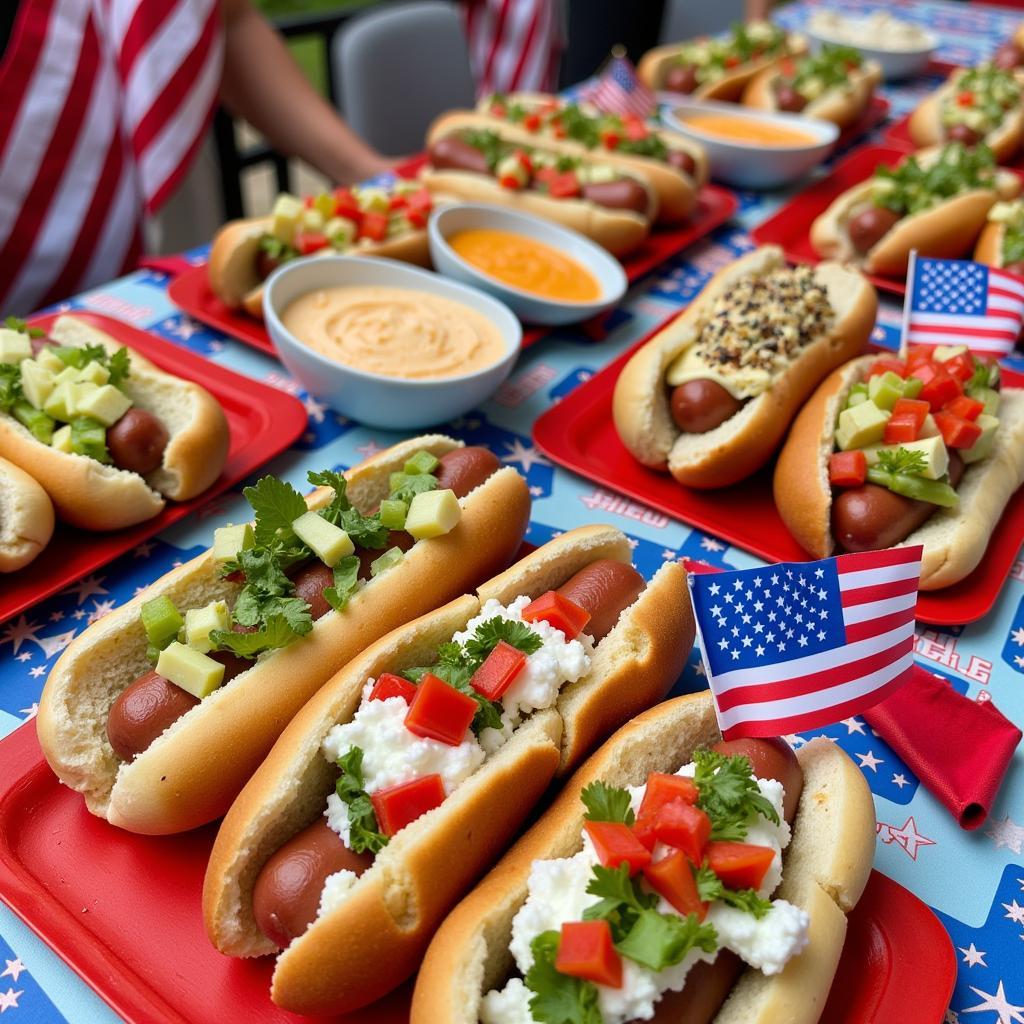 Festive July 4th Hot Dog Toppings Spread