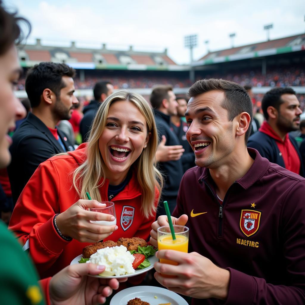 Fans interacting outside a stadium